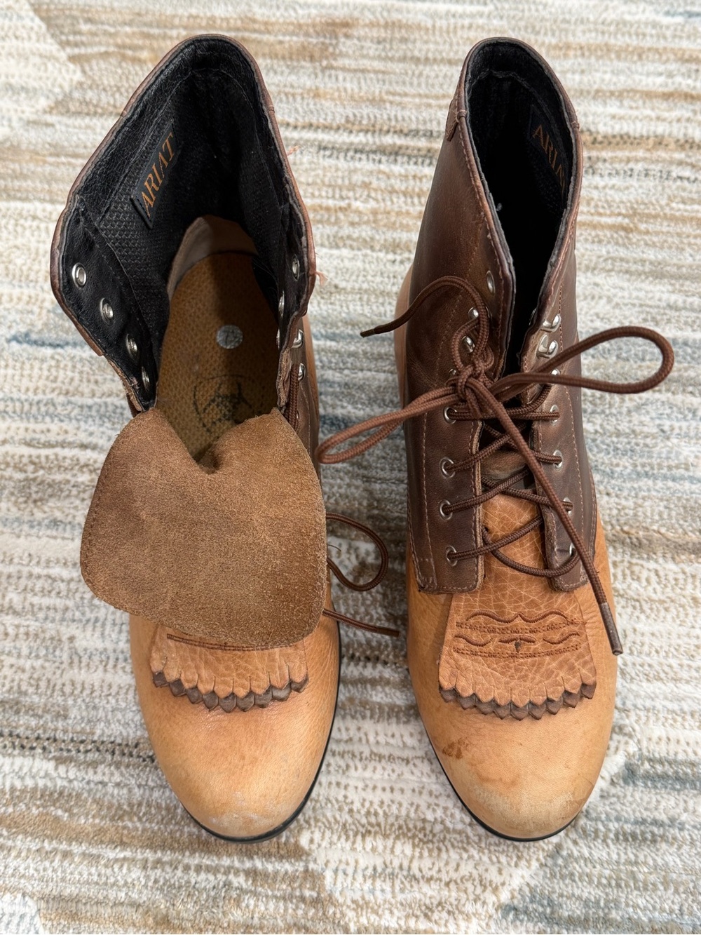 Ariat Two-Tone Brown Leather Lace-Up Ankle Boots